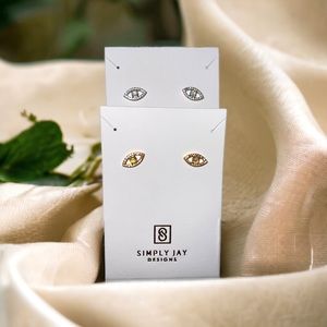 Evil Eye Stud Earrings on sterling silver 18k Gold plated Gold